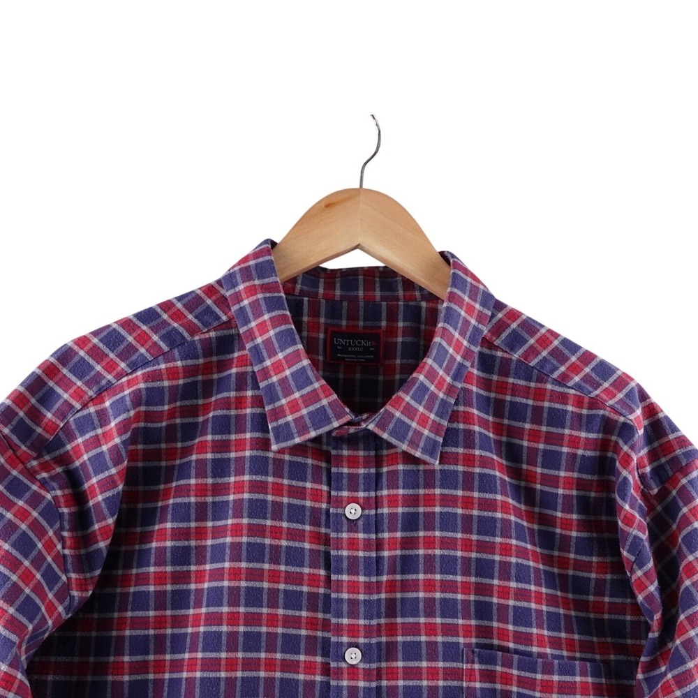 UNTUCKit Mens 3XL Flannel Plaid Long Sleeve Button Down‎ Shirt Red Blue Outdoor